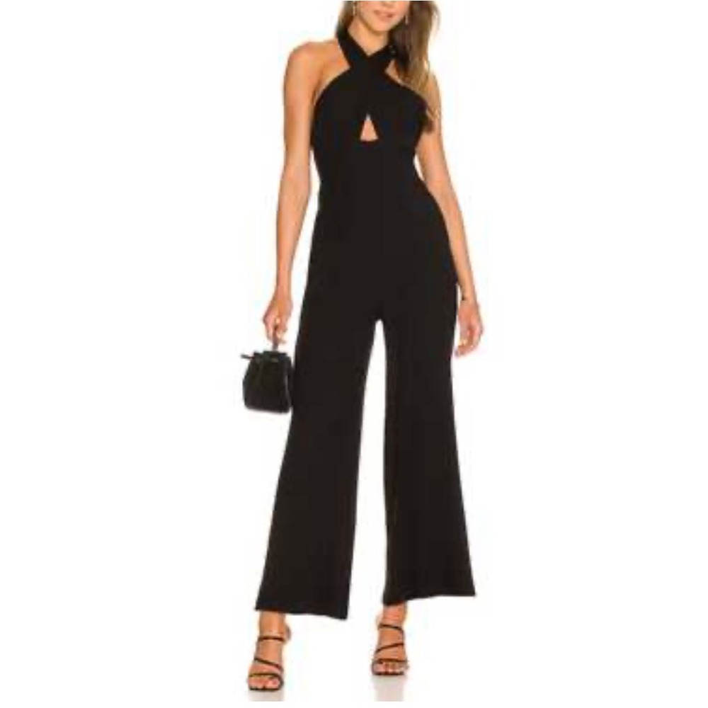Callahan Knitwear Mimi Jumpsuit en Black Size Small‎ Flare Ribbed Keyhole